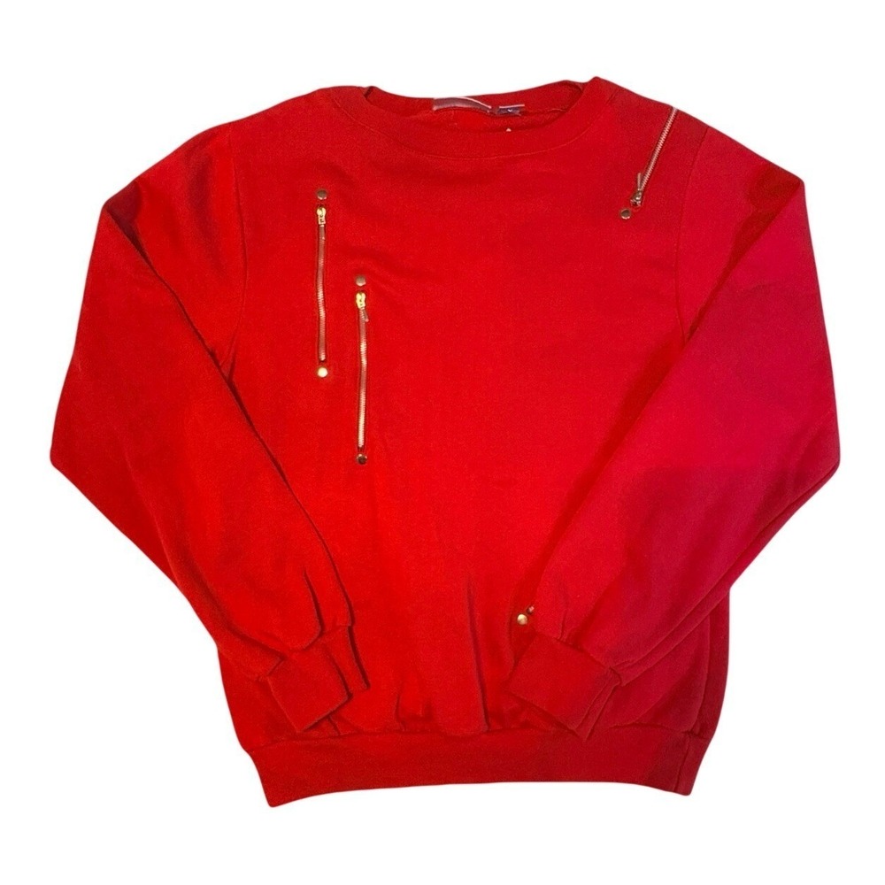 Wayne Scott Sweatshirt Mens XL Red‎ Vintage Zipper Accent Crewneck Pullover